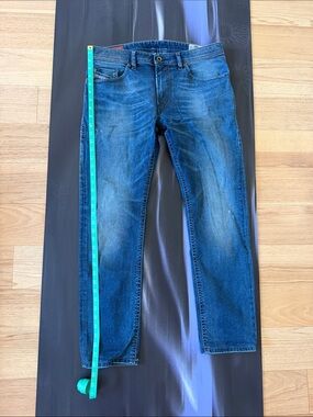 Diesel Men’s Slim Straight Jeans in Distressed Blue Denim